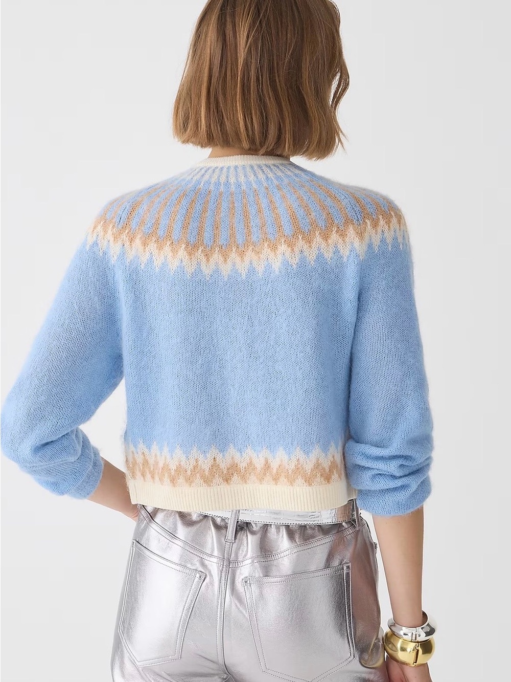 NWT J. Crew Fair Isle Cardigan Sweater Brushed Yarn Frosted Tundra Sand Blue XL - Picture 6 of 13